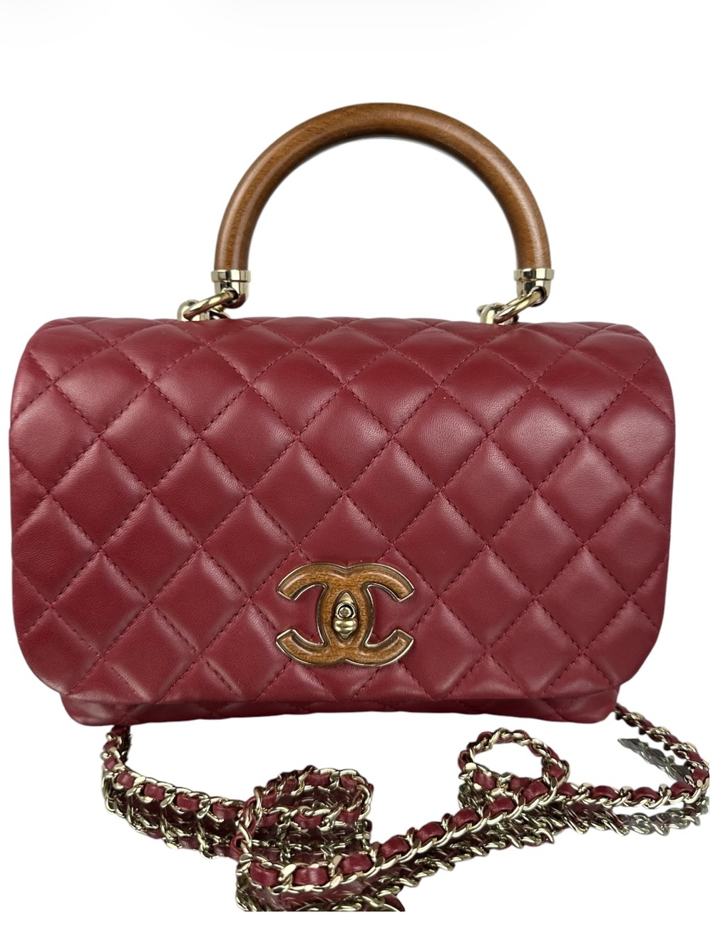 CHANEL CC TURNLOCK QUILTED TOP HANDLE LAMBSKIN LEATHER 2 WAY BAG